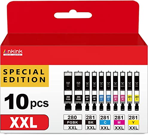 PGI-280 CLI-281 XXL Higher Yield BKCMY 10 Color Value Pack Compatible for Canon 280XL 281XL XL Ink Cartridge for PIXMA TR8520 TR8600 TR8620 TS6320 TR7520 TS6120 TR8500 TS6220 TS6300 TR8622 Printer