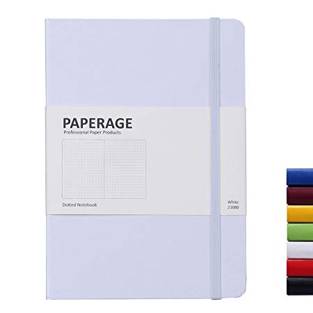 Bullet Dotted Grid Jounal Notebook - Paperage Hardcover- Classic Notebook - Expandable Inner Pocket, Lay Flat Design, 100gsm Quality Paper, 160 Pages, Medium 5.7" x 8.1" - [White, Dotted]