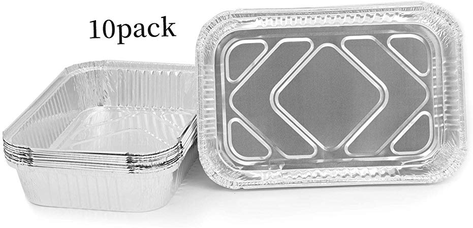 Aluminum Pans, 12.15" x 8.2" Disposable Foil Pans Large Capacity of 5 lb Heavy Duty Reuseable Durable Grill Trays Loaf Pans Great for Turkey, Baking, Roasting & Cooking (10 Pack)