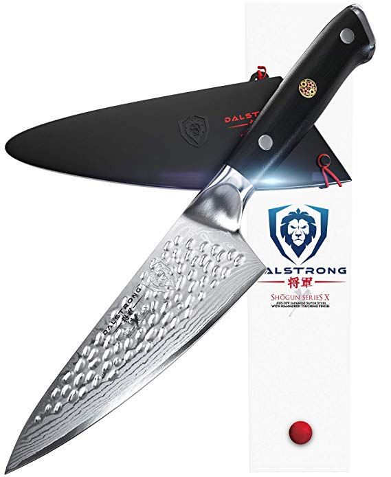 DALSTRONG Small Chef's Knife - Shogun Series X Gyuto - AUS-10V- Vacuum Treated - Hammered Finish - 6" - w/Guard Sheath