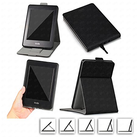 DHZ Multi-Viewing Case for Kindle Paperwhite - PU Leather Vertical Stand Flip Cover with Hand Belt Card Slot Auto Sleep/Wake for Amazon Paperwhite(All 2012 2013 2014 2015 2016 Versions),Black
