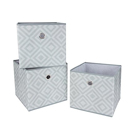 SbS Collapsible Foldable Fabric Storage Boxes, Cubes, Bins, Baskets. Gray Diamond pattern (3 Pack). Each Storage Bin Measures 11.8 inches on all sides
