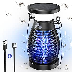 Solar Bug Zapper Indoor, 3 IN 1 UV Mosquito Killer Lamp, 4000mAh 4200V Electric Fly Zapper, USB Rechargeable Insect Killer Traps for Office Kitchen Bedroom Garden Camping Outdoor, Black