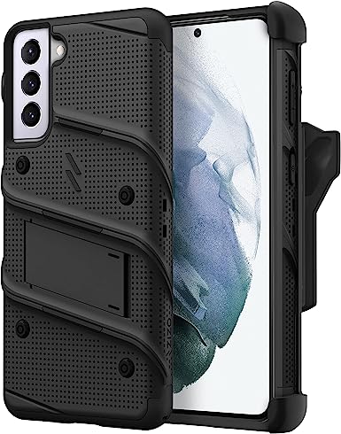 ZIZO Bolt Bundle for Galaxy S21 FE Case with Screen Protector Kickstand Holster Lanyard - Black