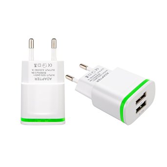 EU Wall Charger,2pc Max 2.1A 5V Universal LED Dual USB AC/DC European Travel Charger Power Adapter Charging Plug for iPhone 5S iPod Nano 6 Samsung Galaxy S6 Edge Plus Smart Phone Tablet HTC M9 White
