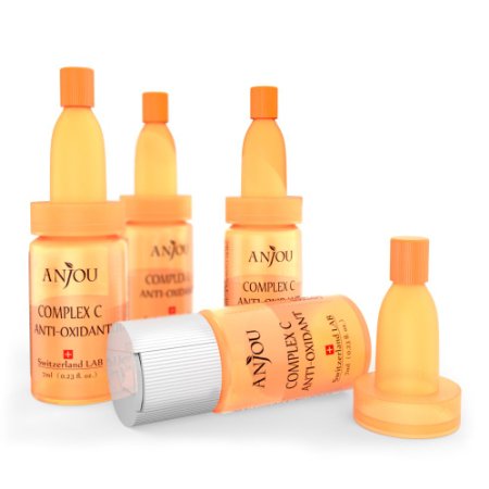 Anjou Swiss Vitamin C Serum, Complex C Anti-Oxidant for Face with Hyaluronic Acid, Age Defying, Separate Bottles for Weekly Use - 4 x 7ml / 0.23fl.oz.