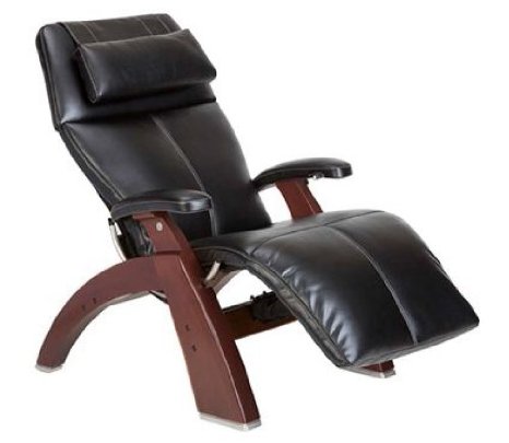 Human Touch PC-500 Silhouette Perfect Chair Series 2 ChestNut Electric Power Recline Wood Base Zero-Gravity Recliner - Black Premium Top-Grain Leather - Upgraded In-Home White Glove Inside Delivery and Setup