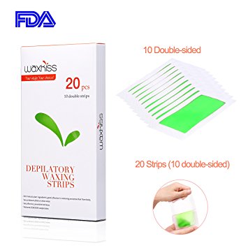 Waxkiss Waxing Strips Cold Wax Strip Hair Removal for Face Armpit Legs Bikini Remove Unwanted Body Hair Waxing Paper 20 count (Green)