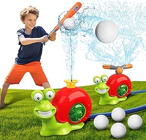 VATOS Water Sprinkler Baseball Toy for Kids Outdoor Play, 2 in 1 Snail Summer Water Game with 2 Sprinkler Heads, 360° Roating Spray Water Baseball for Boys Girls Summer Backyard Lawn Pool Party Fun