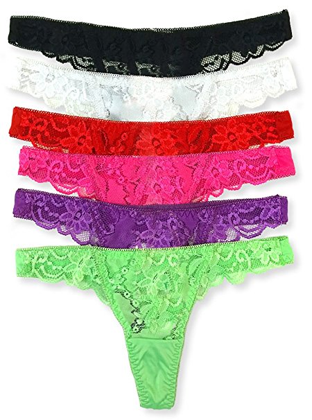 ToBeInStyle Women's Pack of 6 Thong with Center and Side Lace