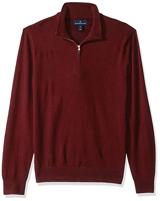 BUTTONED DOWN Men's Italian Merino Wool Lightweight Cashwool Quarter-Zip Sweater