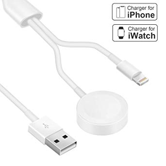 Apple Watch Charger, 2 in 1 iphone Charger With 3.3ft/1.0m Portable Charging Cable Compatible With for Apple Watch Series 4/3/2/1& iPhoneXR/XS/XS Max/X/8/8Plus/7/7Plus/6/6Plus/iPad4/iPad Air/iPad mini