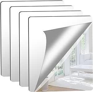 4 Pack Self Adhesive Mirror 50x60cm Adhesive Mirror Tiles 2MM Thick Acrylic Stick On Wall Mirrors Sheets Removable Mirror Tiles for Home Decoration