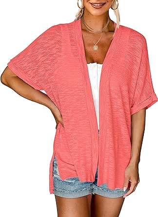 MEROKEETY Womens 2024 Summer Lightweight Cardigan Short Sleeve Open Front Casual Loose Cover Ups