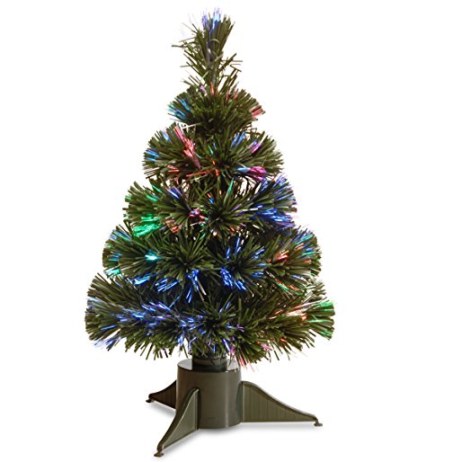 National Tree Fiber Optic Ice Tree with Green Base, 18"