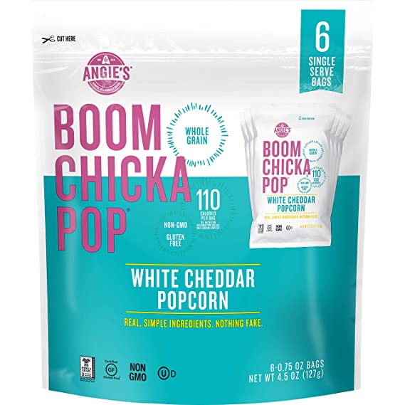 Angie's BOOMCHICKAPOP Gluten Free White Cheddar Popcorn, 0.75 Ounce Snack Pack Bag, 6-Count