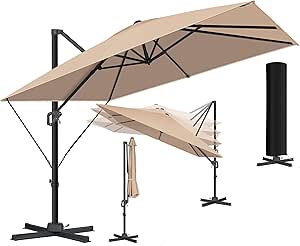 KESSER® Sonnenschirm Ampelschirm SUN XL 300 x 300 cm Inkl. Abdeckung  Windsicherung Drehbar Neigbar Kippbar Marktschirm Groß 360° Rotation, Gartenschirm mit Kurbel Sonnenschutz UV50 , Beige