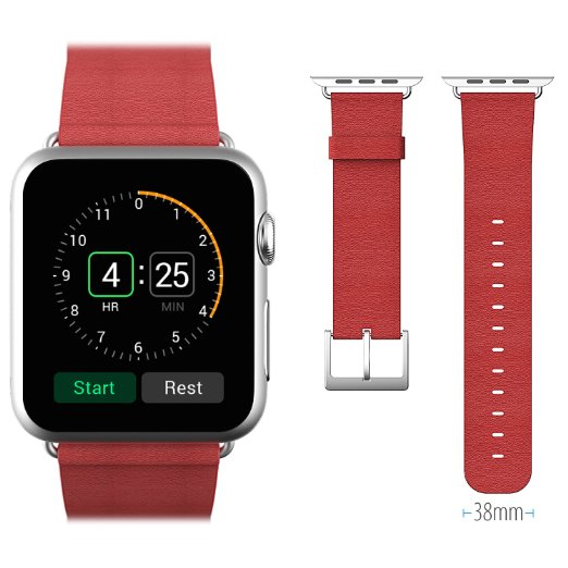 Apple Watch Band JETech 38mm Genuine Leather Strap Wrist Band Replacement w Metal Clasp for Apple Watch All Models 38mm Leather - Red