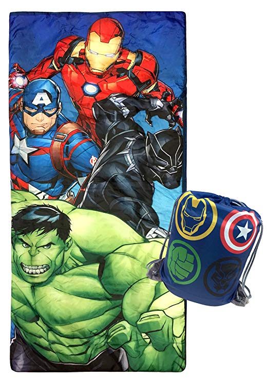 Jay Franco Marvel Avengers Battle Formation Slumber Sack - Cozy & Warm Kids Lightweight Slumber Bag/Sleeping Bag - Featuring Captain America, Iron Man, Black Panther, Hulk (Official Marvel Product)