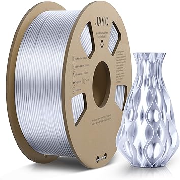 3D Printer Silk Filament, JAYO 1.1KG Silk PLA Filament 1.75mm, Dimensional Accuracy  /- 0.02mm, Smooth Silky Shiny Surface, Cardboard 3D Printing Spool, Fits for FDM 3D Printers, Silk Silver 1.1KG