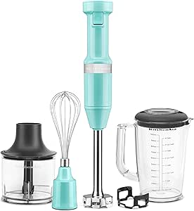 KitchenAid Variable Speed Corded Hand Blender with Accessories, Aqua Sky, KHBV83AQ