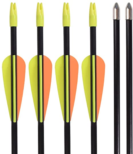 Elong Fiberglass Arrows Archery 24 26 Inch Yellow Shooting Targeting Recurvebow for Youth Kids Children Beginner Safe Point