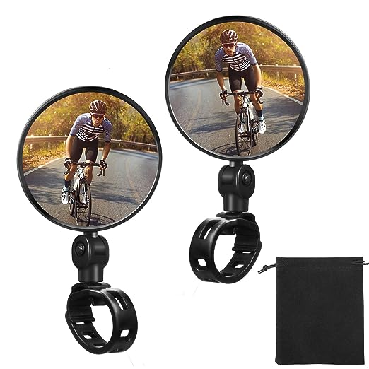 2 Pieces Bike Mirror Cycling Rear Mirror Adjustable 360 Degree Rotatable Rearview Bicycle Mirrors Shockproof Wide Angle Acrylic Convex Safety Mirror for Most Mountain Road Bike