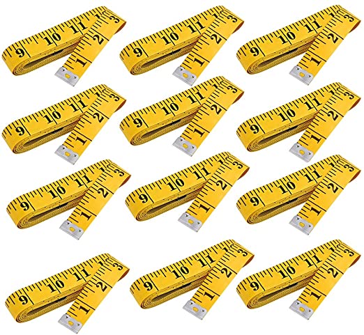 AntKits 12-Pack of 120 Inch / 300cm Soft Body Measure Tape for Sewing Tailor Cloth Ruler, Measuring for Bust Hips Waistline, Yellow