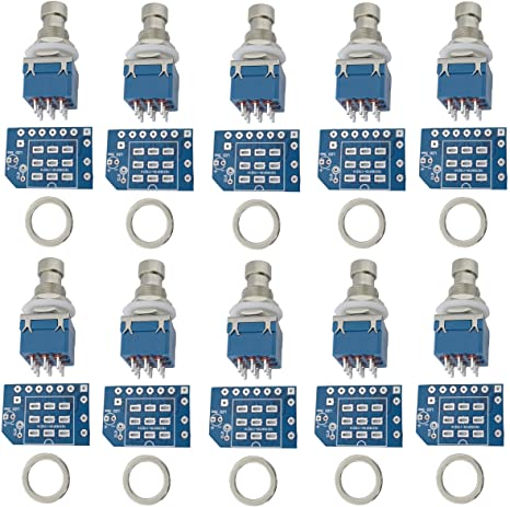 10 pcs 3pdt Stomp Footswitch incl PCB incl metal washer, for Guitar Pedal True Bypass foot switch 9 pin