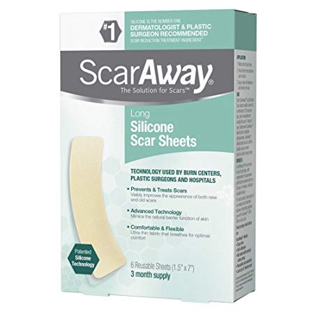 ScarAway Long Silicone Scar Sheets, 6 Count