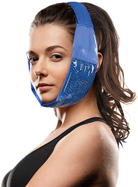 Hot Cold Jaw and Forehead Ice Pack by FOMI Care | Flexible Gel Bead Wrap for TMJ, Wisdom Teeth, Oral and Facial Surgery, Dental Implants, Migraine, Headache, Chin and Tooth Pain | Adjustable, Reusable
