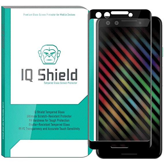 Google Pixel 3 Screen Protector (1-Pack), IQ Shield Tempered Ballistic Glass Screen Protector for Google Pixel 3 (3D Glass - Black) 99.9% Transparent HD and Shatter-Proof Shield