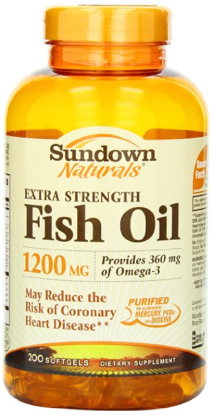 Sundown Naturals Fish Oil 1200 Mg Extra Strength Softgels, 200 Count