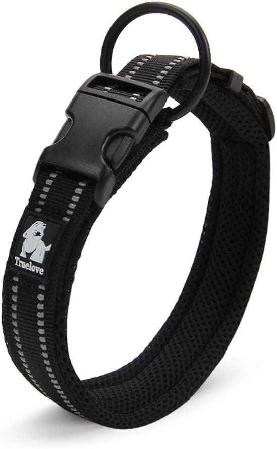 Creation Core Reflective Mesh Padded Dog Collar Adjustable Nylon Outdoor Adventure Pet Collar, Black L