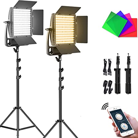 GVM 50W Photo Light Panel,LED Video Lighting with Tripod Stand,144PCS LED Beads Bi-color Dimmable Photography Lighting Camera Lights for YouTube,Studio Photography,Video Shooting,Live (2Pack)