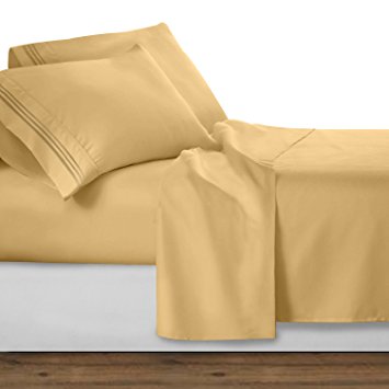Clara Clark Premier 1800 Series 4pc Bed Sheet Set - Queen, Camel Gold