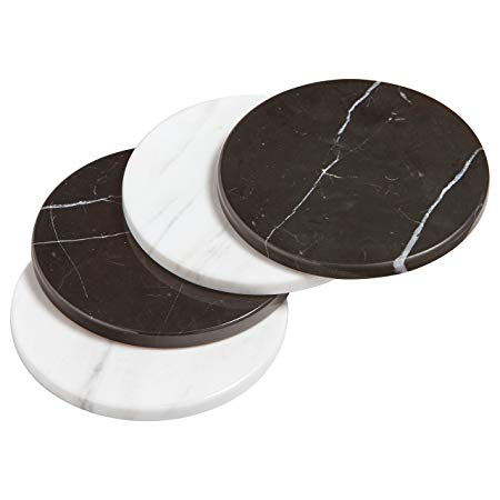 Rivet Modern Set of 4 Marble Coasters, 4"H, Black and White