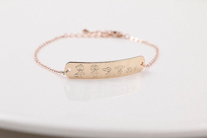 Stick Figures Familyhood character Engraving Bracelet Rose Gold Plated Anniversary gift