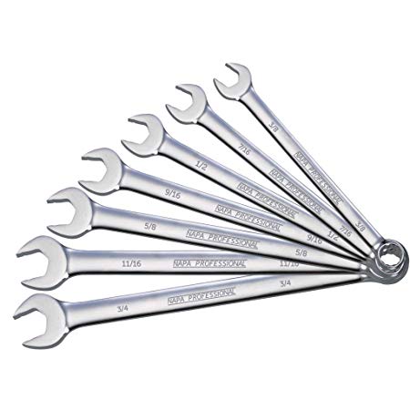 Napa 7 Piece SAE Professional Extra Long Pattern Combination Wrench Set with Surface Drive Plus For a Tighter Grip on fasteners |Smooth Chrome Polished | 12 Point | (SAE/inch/English)