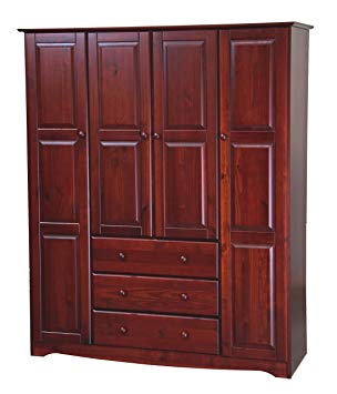 New! 100% Solid Wood Family Wardrobe/Armoire/Closet 5962 by Palace Imports, Mahogany, 60" W x 72" H x 21" D. 3 Clothing Rods Included. Optional Small and Large Shelves Sold Separately.