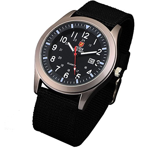 Zeiger Military Men Watches Analogue Quartz Date Watch for Man Black Nylon Band Sport Wristwatch with High Quality Watch Box W285