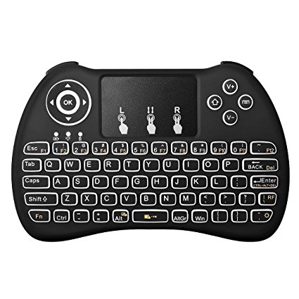 JUSTOP Q4 Backlit Slim Wireless Keyboard With Touchpad and Multimedia Keys LED BackLight Illustrated for Android TV Boxes, KODI Boxes, SFCs, HTPCs, PS3, XBOX360, Smart Phones, Compatible with Android, Mac, Linux, Windows OS