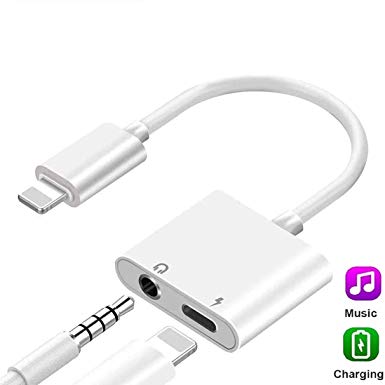 3.5mm Headphone Adapter for iPhone 8 Adapter Dongle Audio Connector 2in1 Compatible Adapter Jack Aux Audio for iPhone 7 Plus/10/X/11Pro Max Headphone Accessories Charge & Audio Cable iOS All System