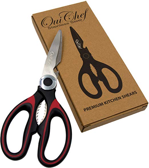 Kitchen Scissors, Chef Scissors, Poultry Shears, Meat Shears, Kitchen Shears with Premium Stainless Steel Blades and Black & Red Sure-Grip Ergonomic Handles