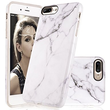 Marble iPhone 7 8 Plus Case Protective White Marble Pattern Design AOODOO TPU Soft Rubber Silicone Clear Bumper Glossy Cover(5.5 Inch)