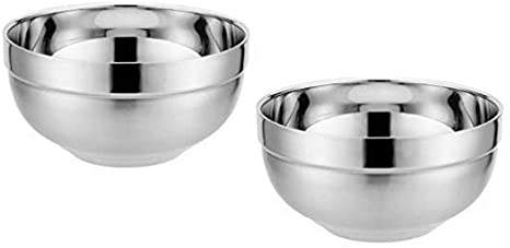 19oz Metal Rice Cereal Bowls Disumos Stainless Steel Serving Bowls Double Walled Ice Cream Soup Bowls Heat Insulated Mixing Bowls Set 2 Pack