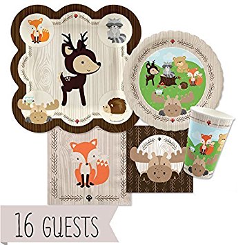 Woodland Creatures - Baby Shower or Birthday Party Tableware Plates, Cups, Napkins - Bundle for 16