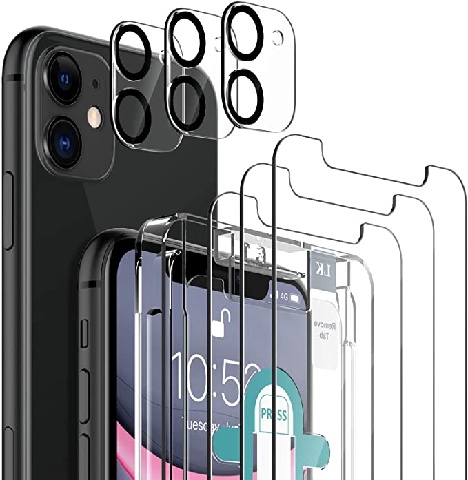 [6 Pack] LK 3 Pack Screen Protector with 3 Pack Camera Lens Protector for iPhone 11 (6.1''), Tempered Glass [Case Friendly] [Easy-Installation Tool] 9H Hardness