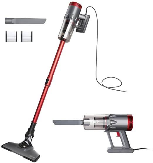 OKP Vacuum Cleaner Corded 17KPa Suction Handheld & Stick Vacuum, Lightweight & Versatile with Metal ﬁlter and HEPA for Hardwood Floor Pet Hair