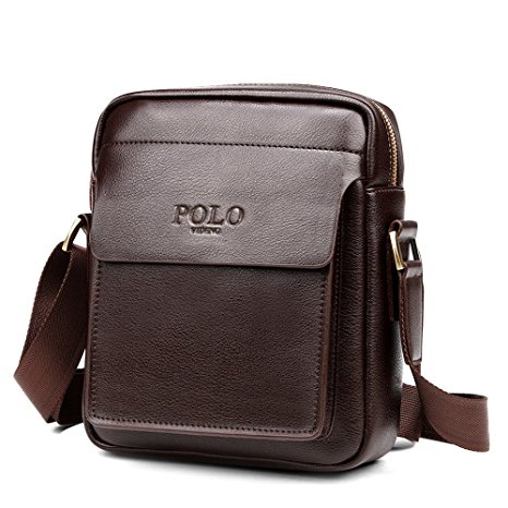 Mens Composite Leather Shoulder Bag Handbags Briefcase for the Office Messenger Bag Casual Everyday Satchel Bag (Brown)